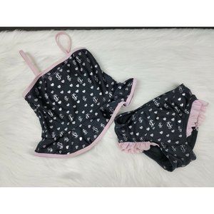 Juicy Couture Black/Pink Girls 2-Piece Ruffle Bikini Swimsuit Toddler 2T - EUC